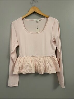 Francesca's Collections Pale Pink Long Sleeve Ruffle Peplum Top Medium